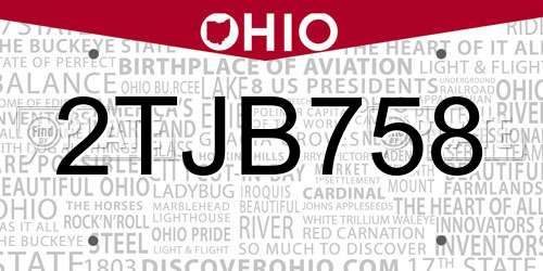 2TJB758 Ohio License Plate