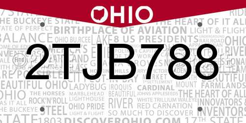 2TJB788 Ohio License Plate