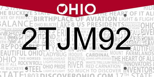 2TJM92 Ohio License Plate