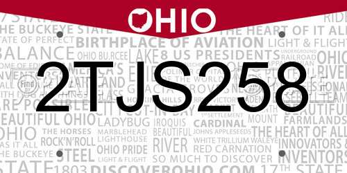 2TJS258 Ohio License Plate