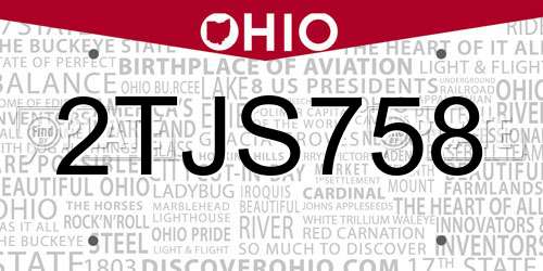 2TJS758 Ohio License Plate