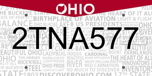 2TNA577 Ohio License Plate