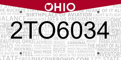 2TO6034 Ohio License Plate