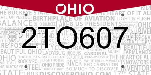 2TO607 Ohio License Plate