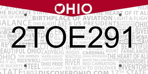 2TOE291 Ohio License Plate