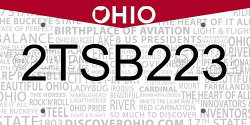 2TSB223 Ohio License Plate