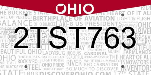 2TST763 Ohio License Plate