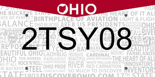 2TSY08 Ohio License Plate