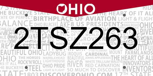 2TSZ263 Ohio License Plate