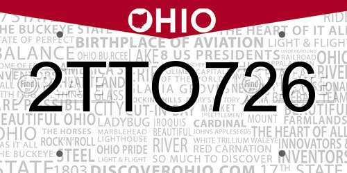 2TTO726 Ohio License Plate