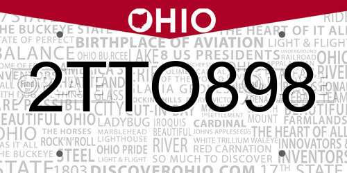 2TTO898 Ohio License Plate