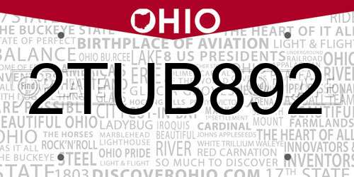 2TUB892 Ohio License Plate