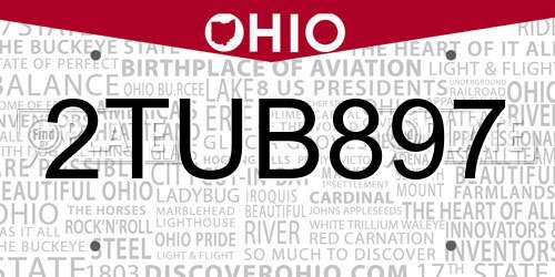 2TUB897 Ohio License Plate