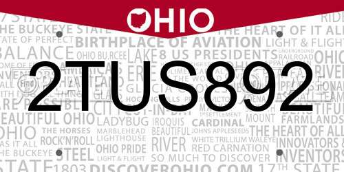 2TUS892 Ohio License Plate