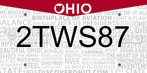2TWS87 Ohio License Plate
