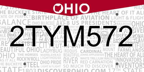 2TYM572 Ohio License Plate