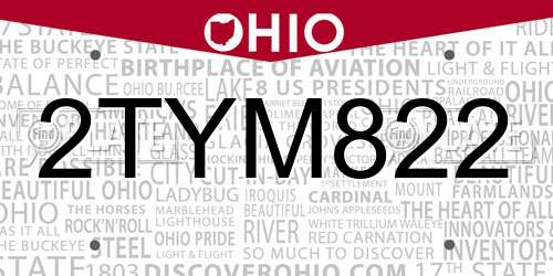 2TYM822 Ohio License Plate