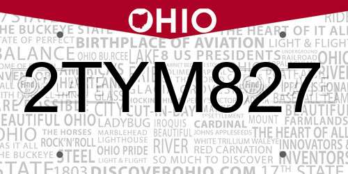 2TYM827 Ohio License Plate