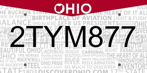 2TYM877 Ohio License Plate