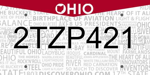 2TZP421 Ohio License Plate