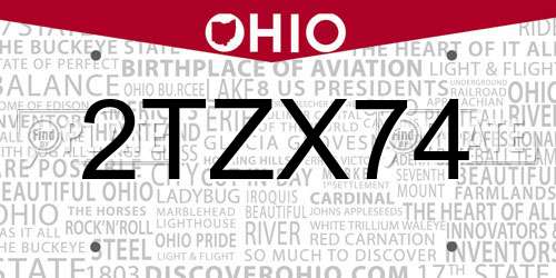 2TZX74 Ohio License Plate