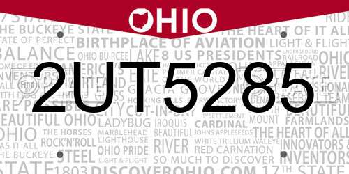 2UT5285 Ohio License Plate