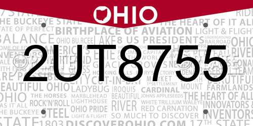 2UT8755 Ohio License Plate