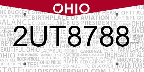 2UT8788 Ohio License Plate