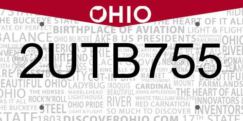 2UTB755 Ohio License Plate
