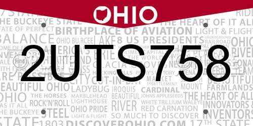2UTS758 Ohio License Plate
