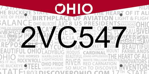 2VC547 Ohio License Plate