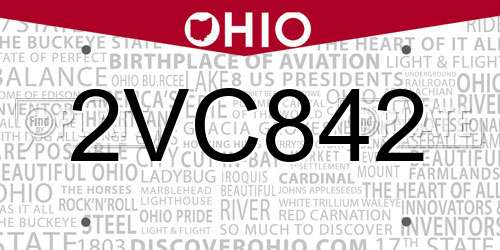 2VC842 Ohio License Plate