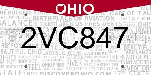 2VC847 Ohio License Plate
