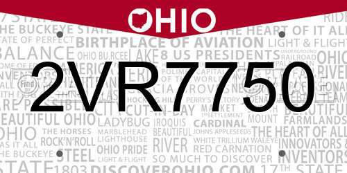 2VR7750 Ohio License Plate