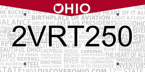 2VRT250 Ohio License Plate