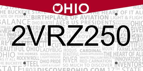 2VRZ250 Ohio License Plate