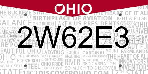 2W62E3 Ohio License Plate