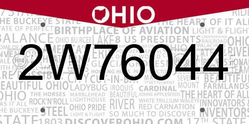 2W76044 Ohio License Plate