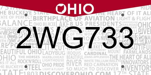 2WG733 Ohio License Plate