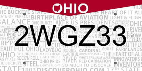 2WGZ33 Ohio License Plate