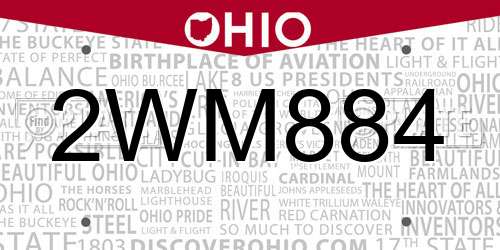 2WM884 Ohio License Plate