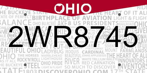 2WR8745 Ohio License Plate