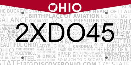 2XDO45 Ohio License Plate