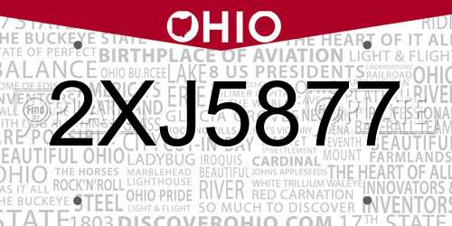 2XJ5877 Ohio License Plate