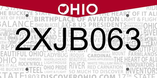 2XJB063 Ohio License Plate