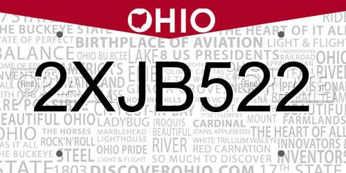 2XJB522 Ohio License Plate