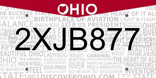 2XJB877 Ohio License Plate