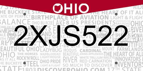 2XJS522 Ohio License Plate
