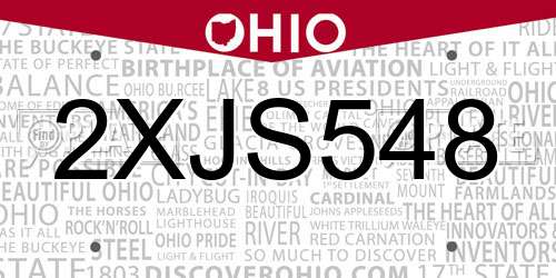 2XJS548 Ohio License Plate