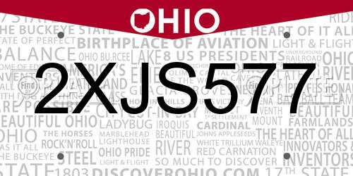 2XJS577 Ohio License Plate